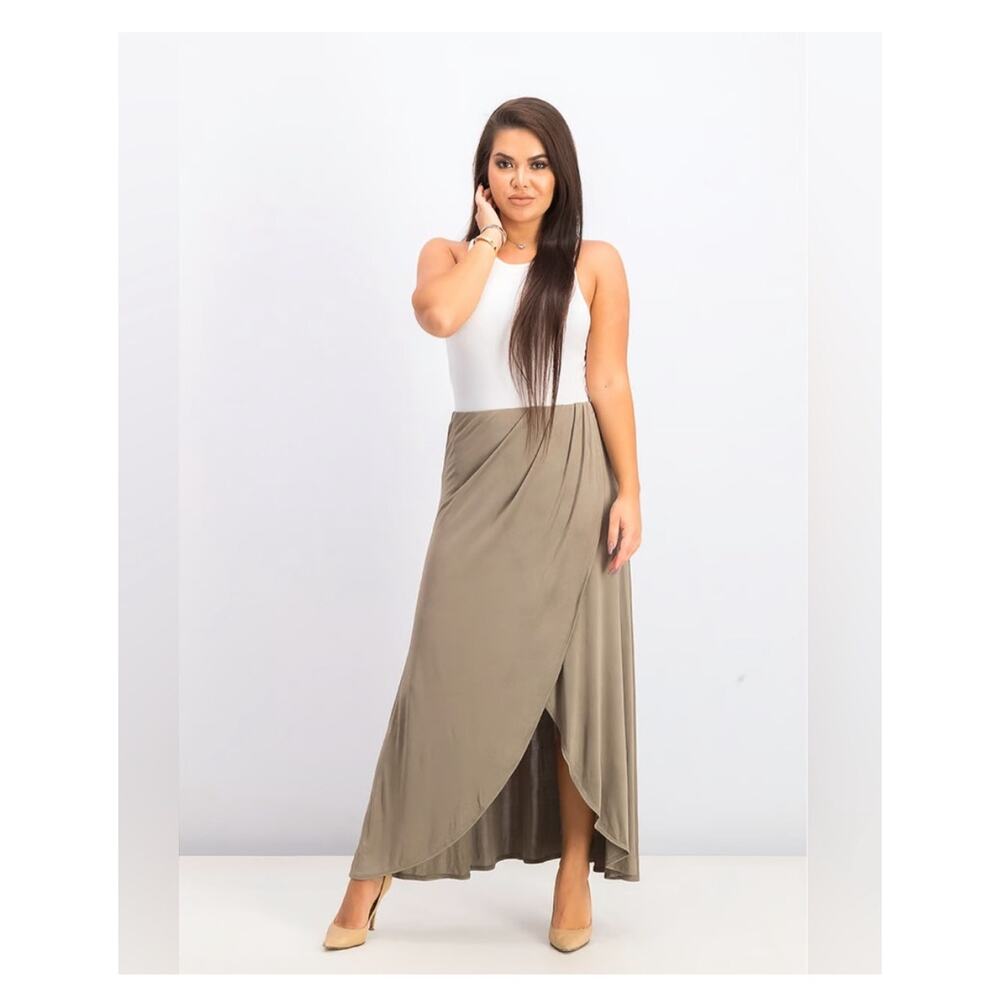 FREE PEOPLE Sage Green Soft Flowy Tulip Wrap High Low Style Maxi Skirt Size XS - Picture 2 of 9